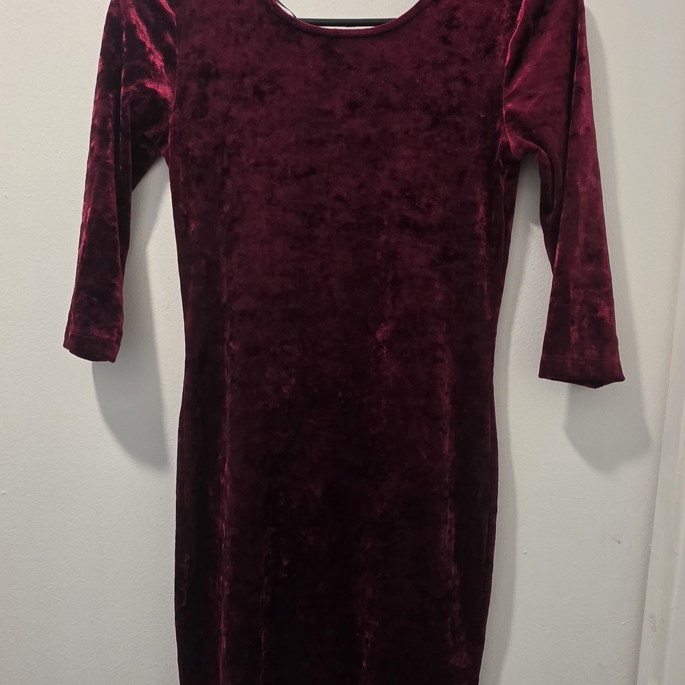 Forever 21 Velvet Long Sleeve Dress in Deep Red